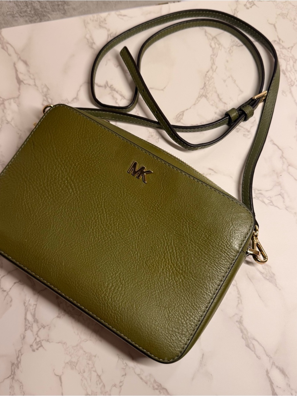 Michael Kors Olive Leather Crossbody with Gold Hardware